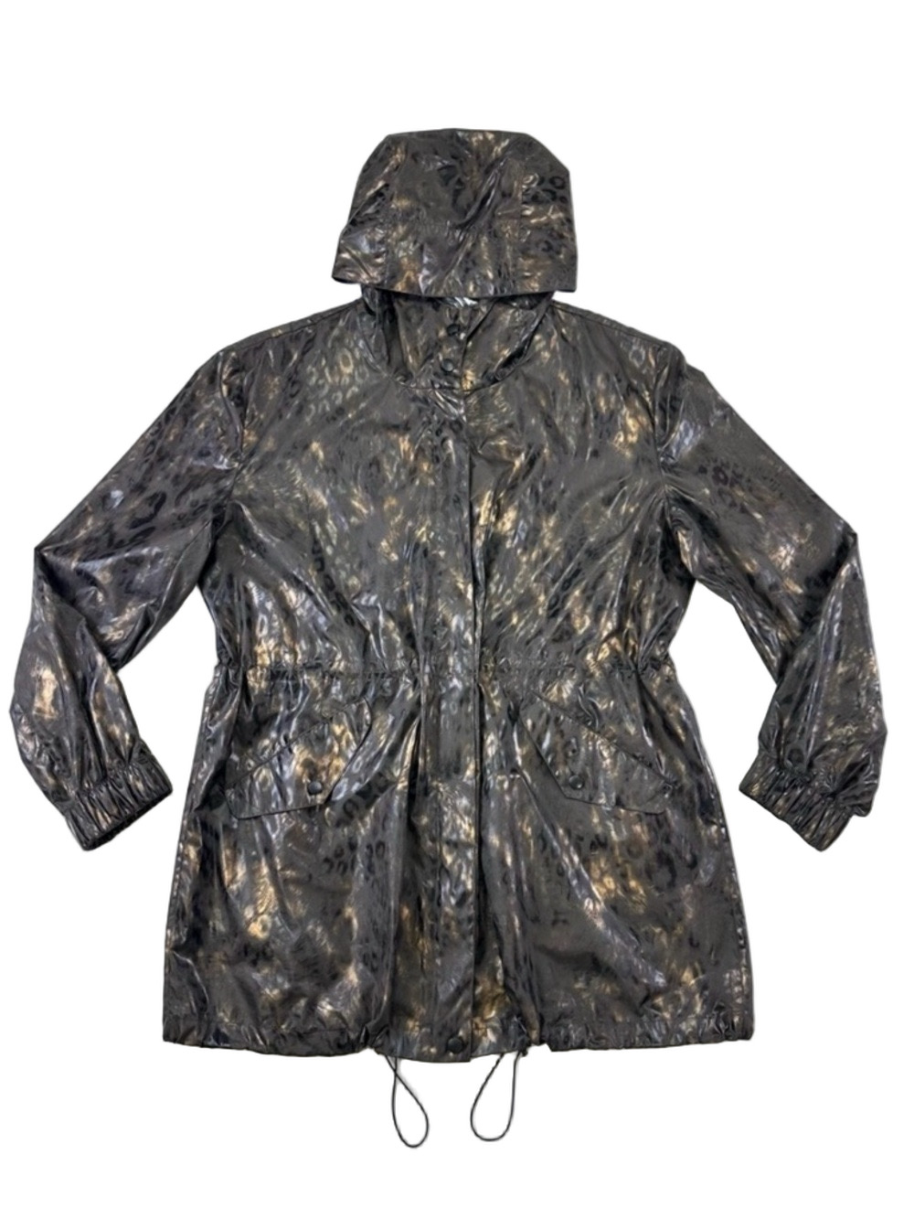 Nikki Jones cheetah hooded rain jacket Womens L-XL
Packable Travel brown bronze